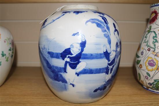 A 19th century Chinese blue and white ginger jar, 8.75in.